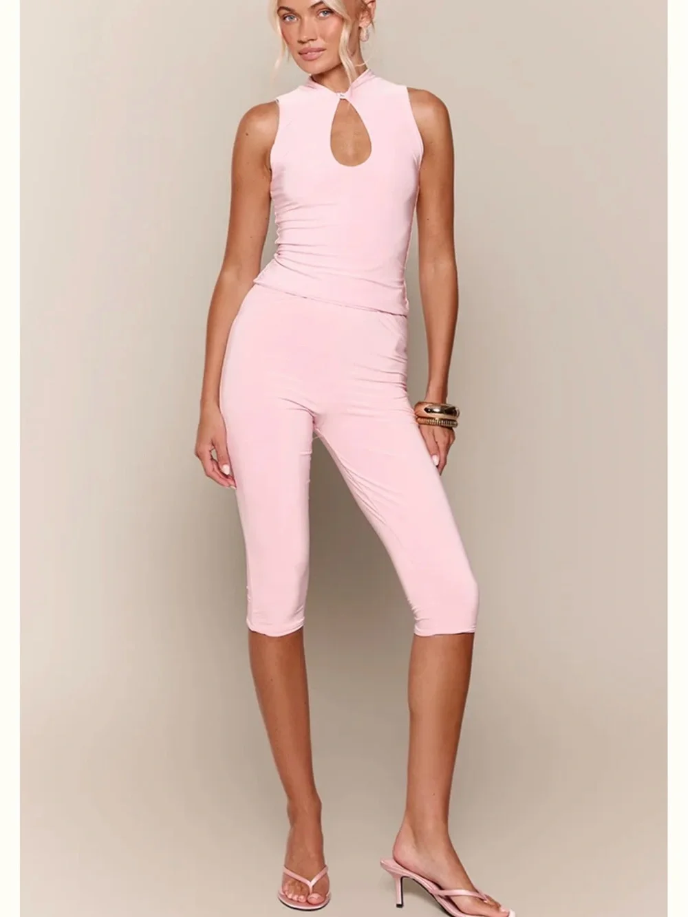PrettyLittleThing Pink Slinky Capri Co-Ord Set NWT Size 6